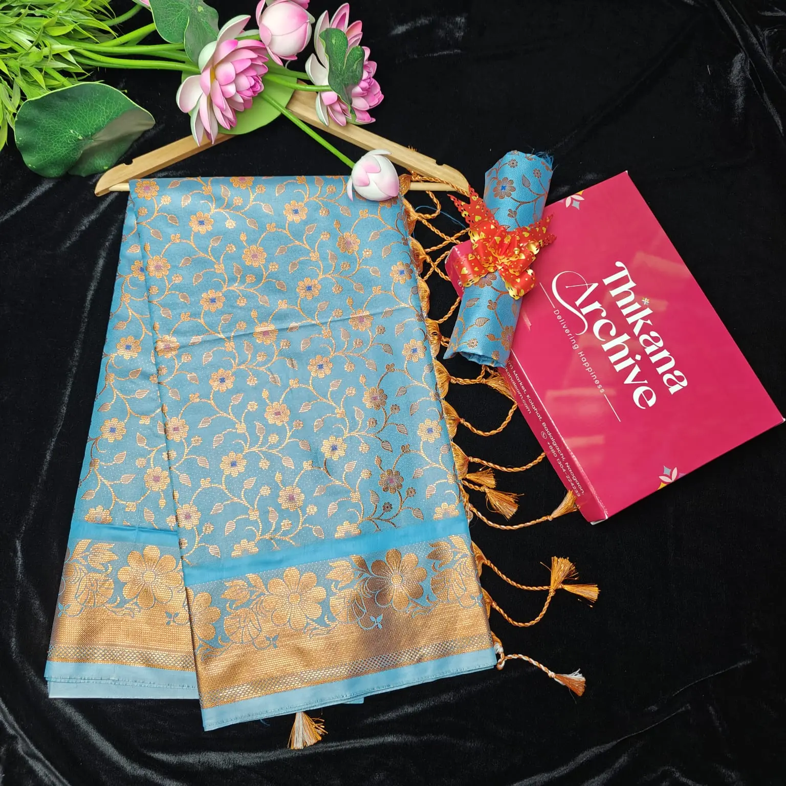 Ruptara-Soft Silk with Blouse Pices-Ice Blue